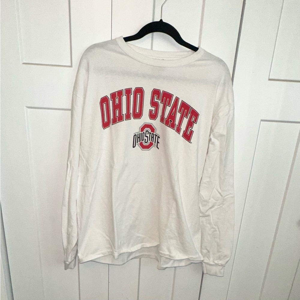 Ohio State Buckeyes Long Sleeve White and Red Graphic Tee